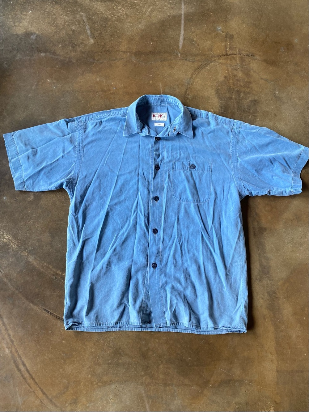 VTG 90s Short Sleeve Button-Up Boxy Shirt Light Blue